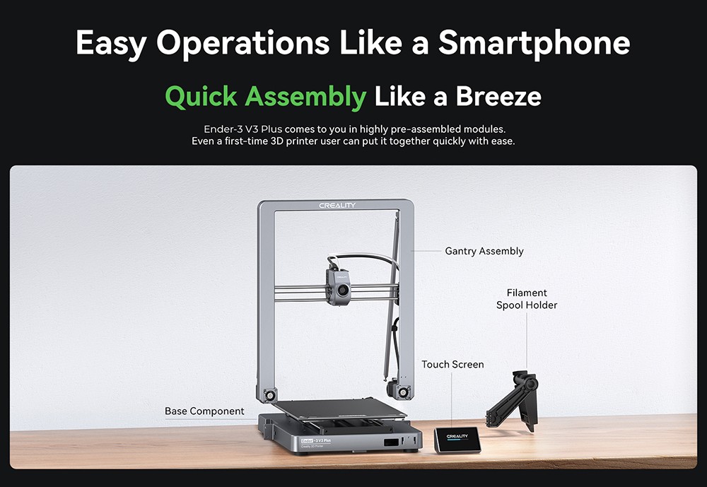 Creality Ender-3 V3 Plus 3D Printer, CoreXZ for 600mm/s Speed, Y-axis Dual Motors & Support Rods, Quick-swap Tri-metal Nozzle, Dual Cooling Fans, 300x300x330mm - EU Plug