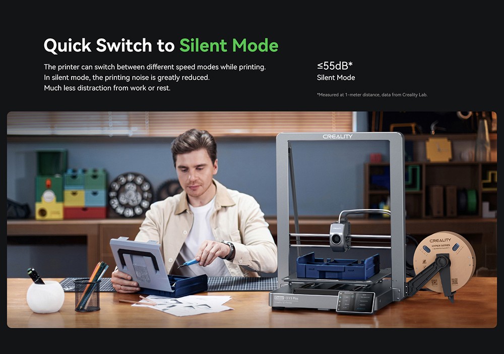 Creality Ender-3 V3 Plus 3D Printer, CoreXZ for 600mm/s Speed, Y-axis Dual Motors & Support Rods, Quick-swap Tri-metal Nozzle, Dual Cooling Fans, 300x300x330mm - EU Plug