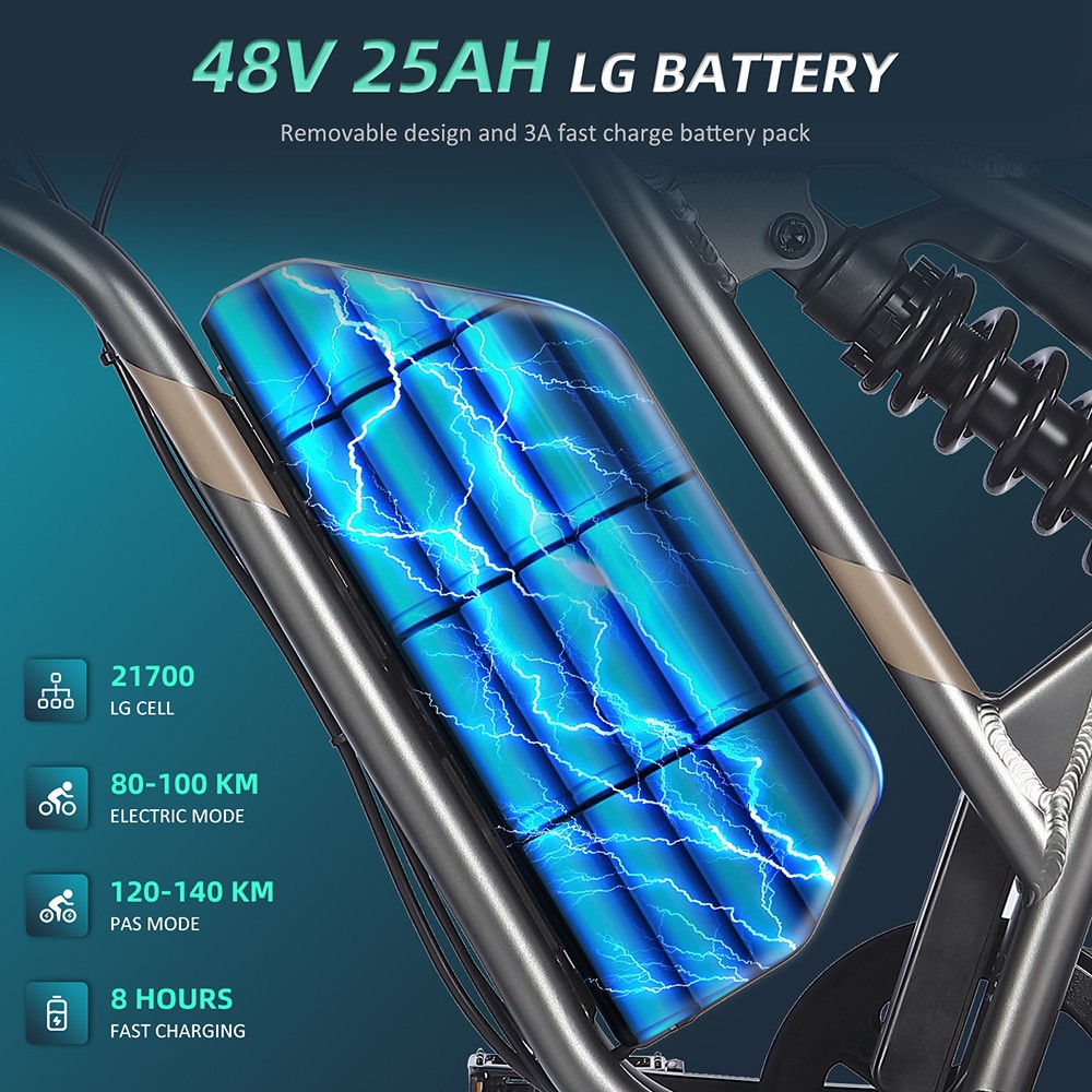 Vélo électrique FAFREES F20 ULTRA, moteur 750 W, batterie 48 V 25 Ah, pneus larges 20 x 5 pouces, vitesse maximale 25 km/h, autonomie 80-100 km, SHIMANO 7 vitesses, freins à disque mécaniques - Noir