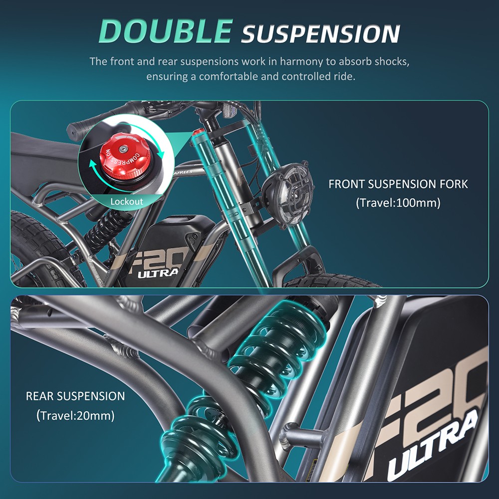 Vélo électrique FAFREES F20 ULTRA, moteur 750 W, batterie 48 V 25 Ah, pneus larges 20 x 5 pouces, vitesse maximale 25 km/h, autonomie 80-100 km, SHIMANO 7 vitesses, freins à disque mécaniques - Noir