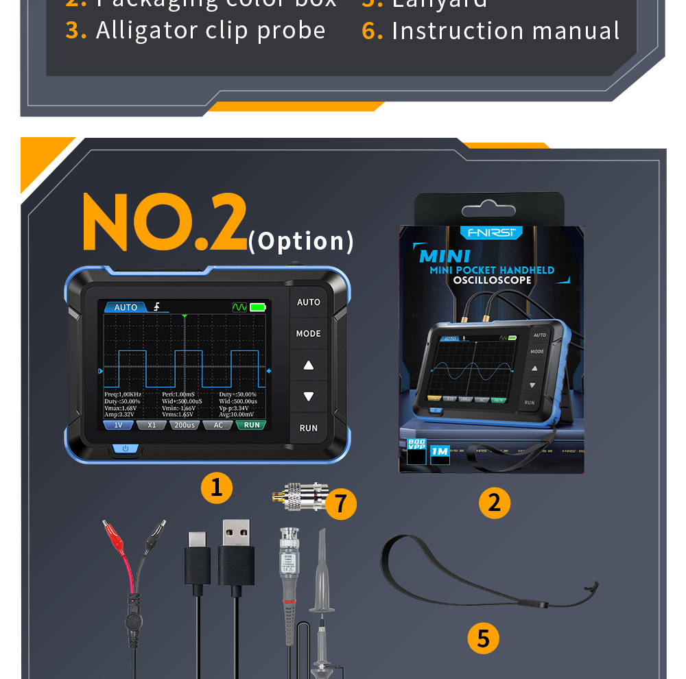 FNIRSI DSO153 Digital Oscilloscope, 2.8inch Screen, Automatic Adjustment, 1000mAh Lithium Battery, 1KHz Calibration Square Wave, 1Mhz Bandwidth, 5MS/s Sample Rate, Standard Version