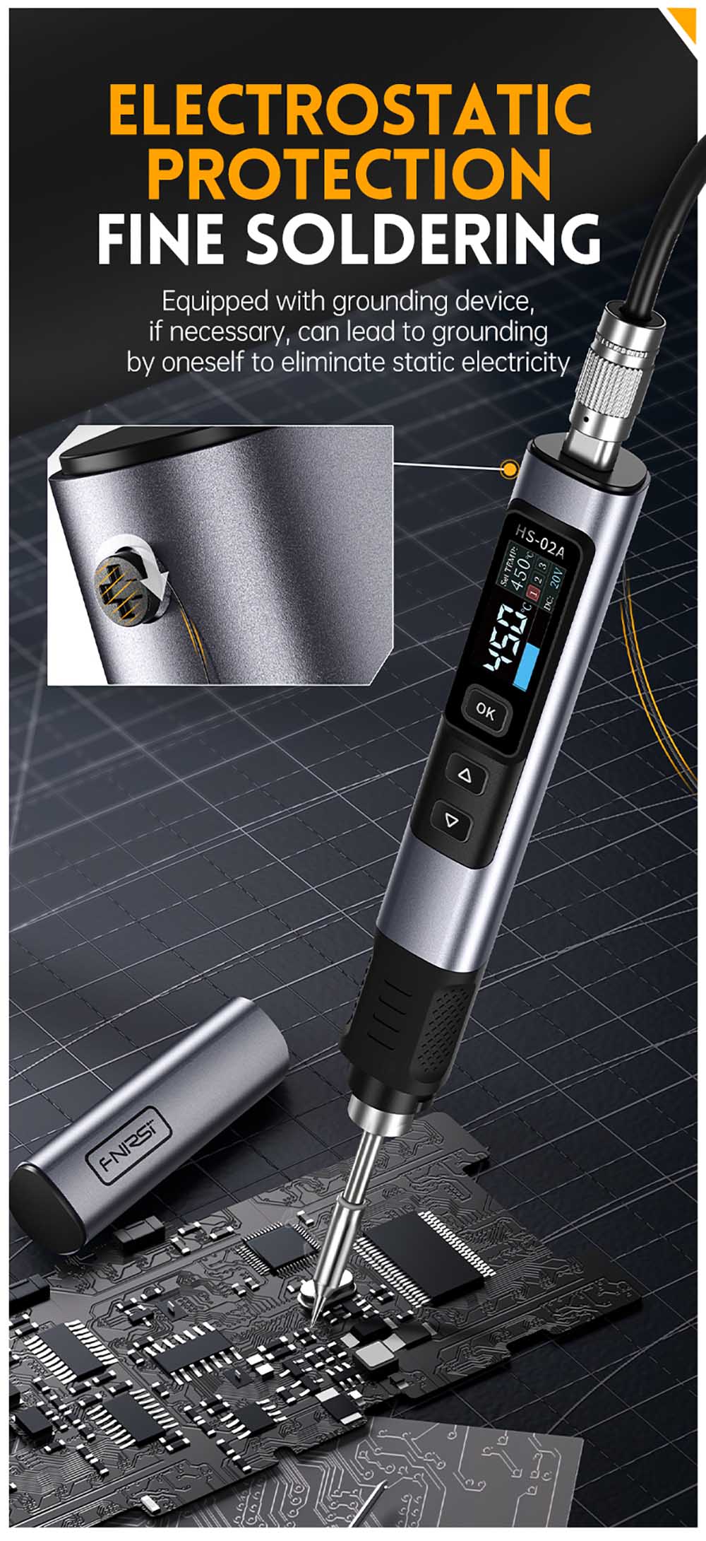 FNIRSI HS-02 Electric Soldering Iron, 0.96