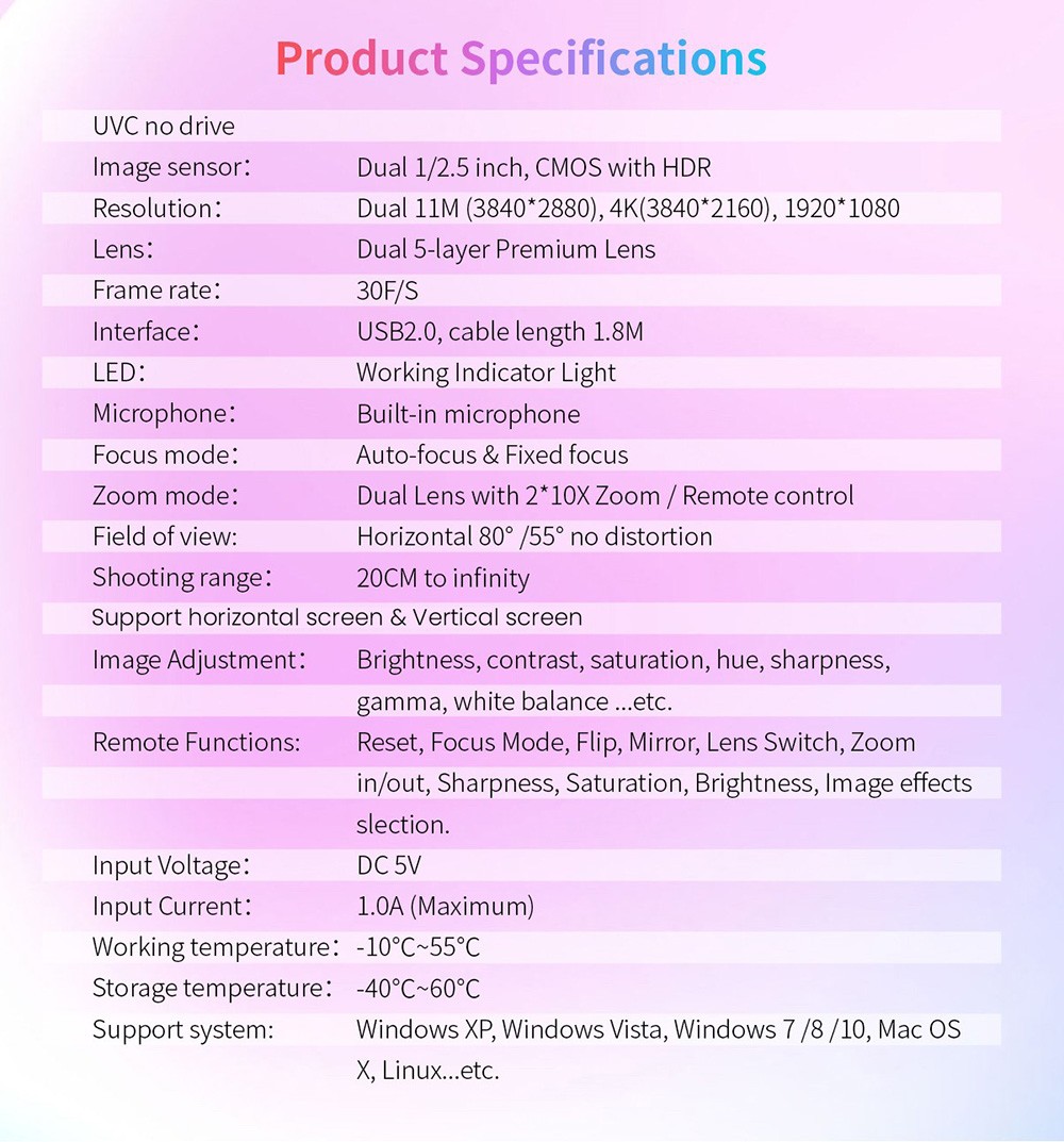 GUCEE G05-4K Camera, 4K Ultra HD, 2*10x Zoom, Auto Focus & Fixed Focus, Support Horizontal & Vertical Screen - EU Plug