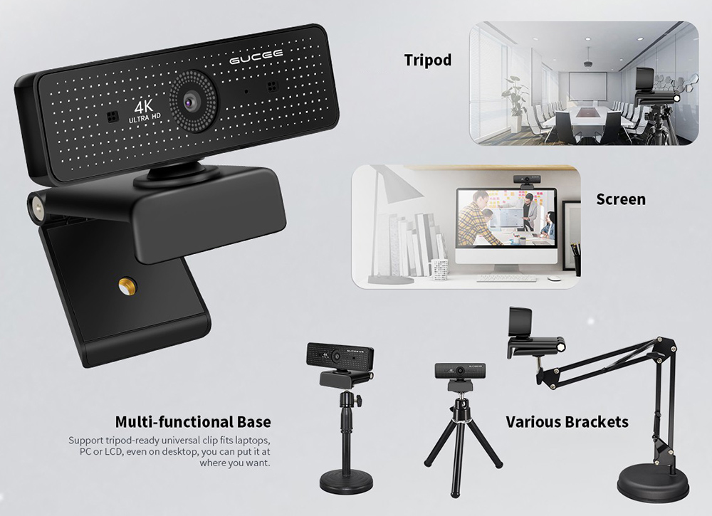 GUCEE HD86-4KAF Webcam, 4K Ultra HD, Auto Focus, 10x Digital Zoom, Built-in Microphone, High-speed 60F/S - EU Plug