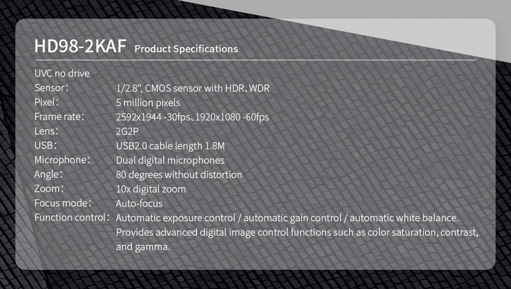 GUCEE HD98-2KAF Webcam, 2K Ultra HD, Auto Focus, High-speed 60F/S, 10x Digital Zoom, Dual Microphone - EU Plug