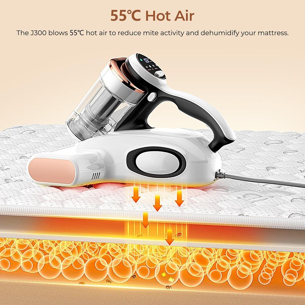 Refurbished JIGOO J300 Dual-Cup Smart Mite Cleaner with 13KPa Suction, Dust Mite Sensor, Metal Brushroll, 55℃ Hot Air