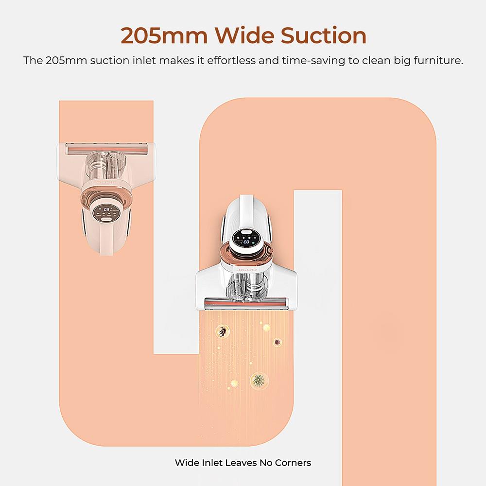 Refurbished JIGOO J300 Dual-Cup Smart Mite Cleaner with 13KPa Suction, Dust Mite Sensor, Metal Brushroll, 55℃ Hot Air