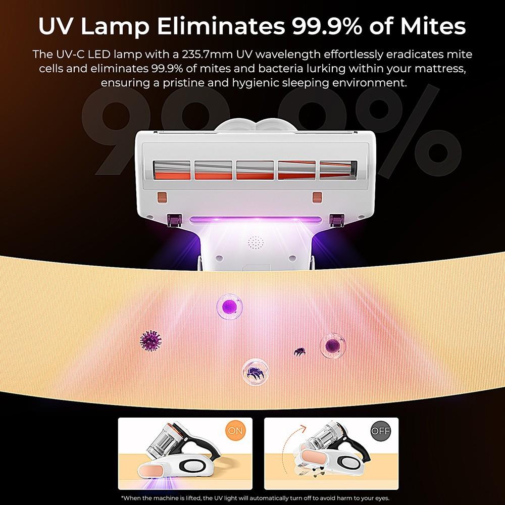Refurbished JIGOO J300 Dual-Cup Smart Mite Cleaner with 13KPa Suction, Dust Mite Sensor, Metal Brushroll, 55℃ Hot Air