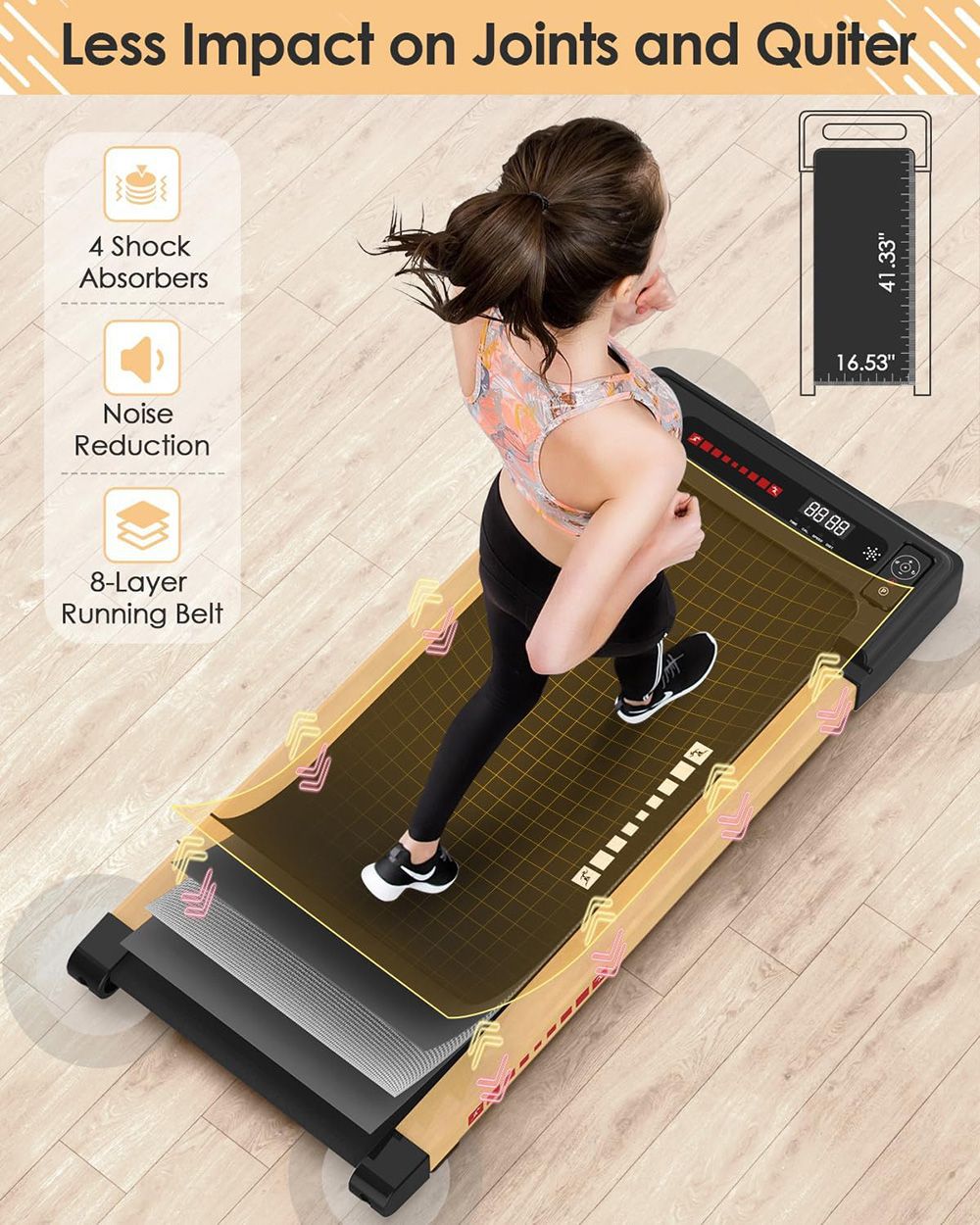 KRD Q20 2 in 1 Under Desk Treadmill, 265lbs Max Weight Capacity, 2.25HP Powerful Motor, 0.5-4MPH Speed Range, <45b Low Noise, LED Display, Remote Control, 4 Shock Absorbers, 8-layer Running Belt, 12 Pre-Set Programs
