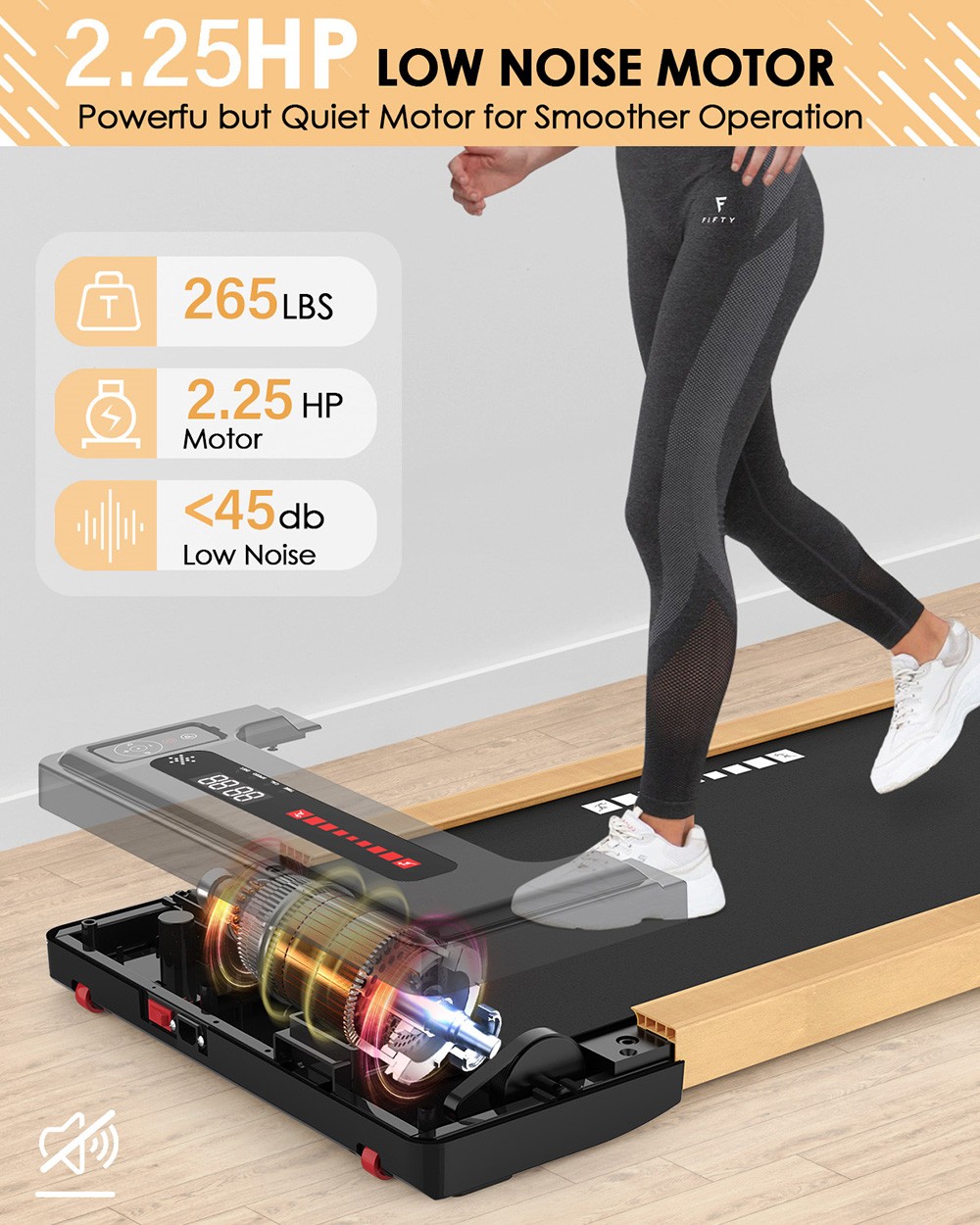 KRD Q20 2 in 1 Under Desk Treadmill, 265lbs Max Weight Capacity, 2.25HP Powerful Motor, 0.5-4MPH Speed Range, <45b Low Noise, LED Display, Remote Control, 4 Shock Absorbers, 8-layer Running Belt, 12 Pre-Set Programs
