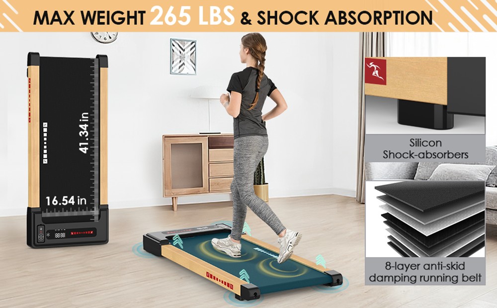 KRD Q20 2 in 1 Under Desk Treadmill, 265lbs Max Weight Capacity, 2.25HP Powerful Motor, 0.5-4MPH Speed Range, <45b Low Noise, LED Display, Remote Control, 4 Shock Absorbers, 8-layer Running Belt, 12 Pre-Set Programs