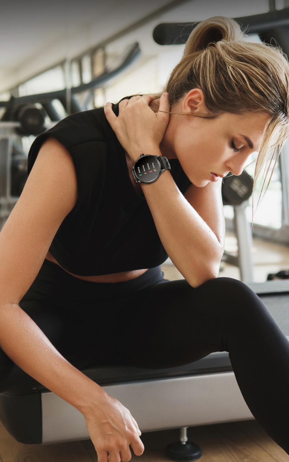 KUMI GW5 Pro Smartwatch Health Tracker, 1.43'' Touch Screen, 100+ Sport Modes, IP68 Waterproof - Black
