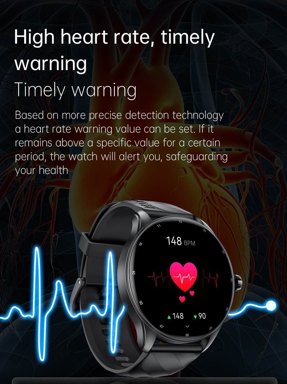 KUMI GW5 Pro Smartwatch Health Tracker, 1.43'' Touch Screen, 100+ Sport Modes, IP68 Waterproof - Black