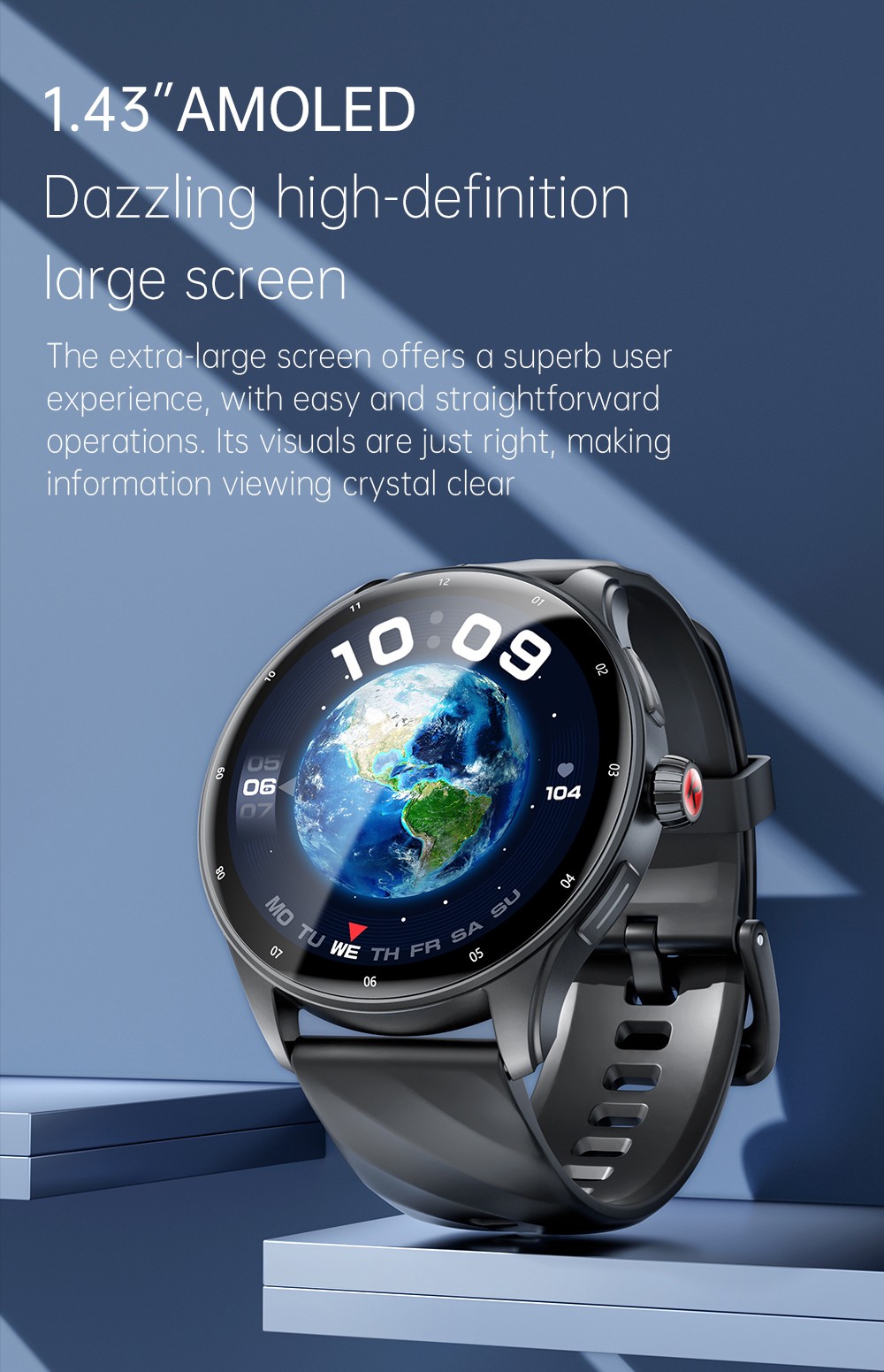 KUMI GW5 Pro Smartwatch Health Tracker, 1.43'' Touch Screen, 100+ Sport Modes, IP68 Waterproof - Black