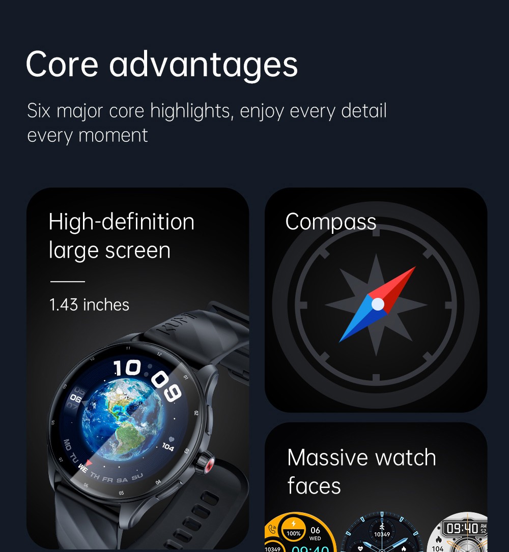 KUMI GW5 Pro Smartwatch Health Tracker, 1.43'' Touch Screen, 100+ Sport Modes, IP68 Waterproof - Silver