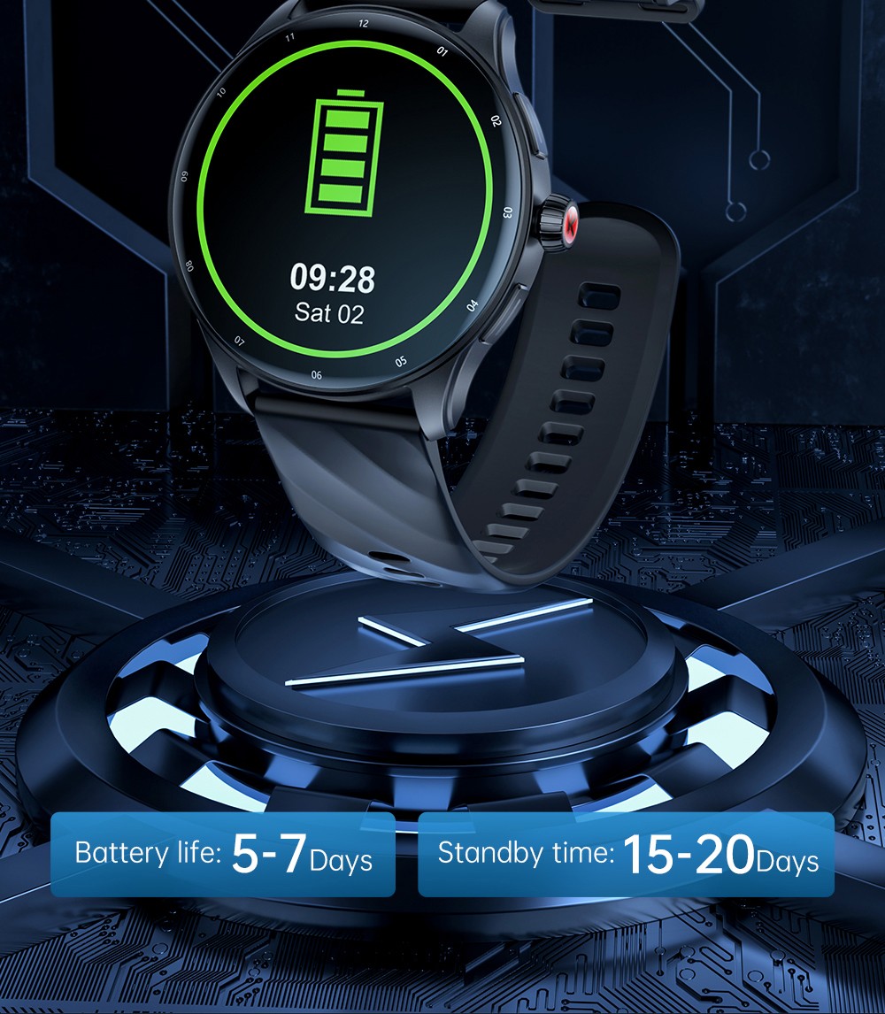 KUMI GW5 Pro Smartwatch Health Tracker, 1.43'' Touch Screen, 100+ Sport Modes, IP68 Waterproof - Silver