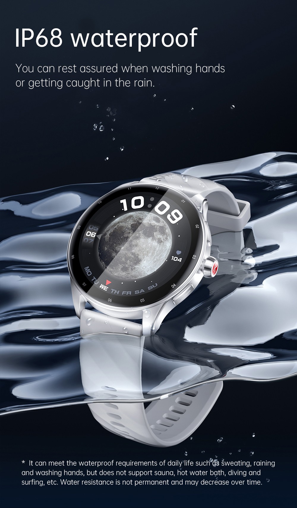 KUMI GW5 Pro Smartwatch Health Tracker, 1.43'' Touch Screen, 100+ Sport Modes, IP68 Waterproof - Silver