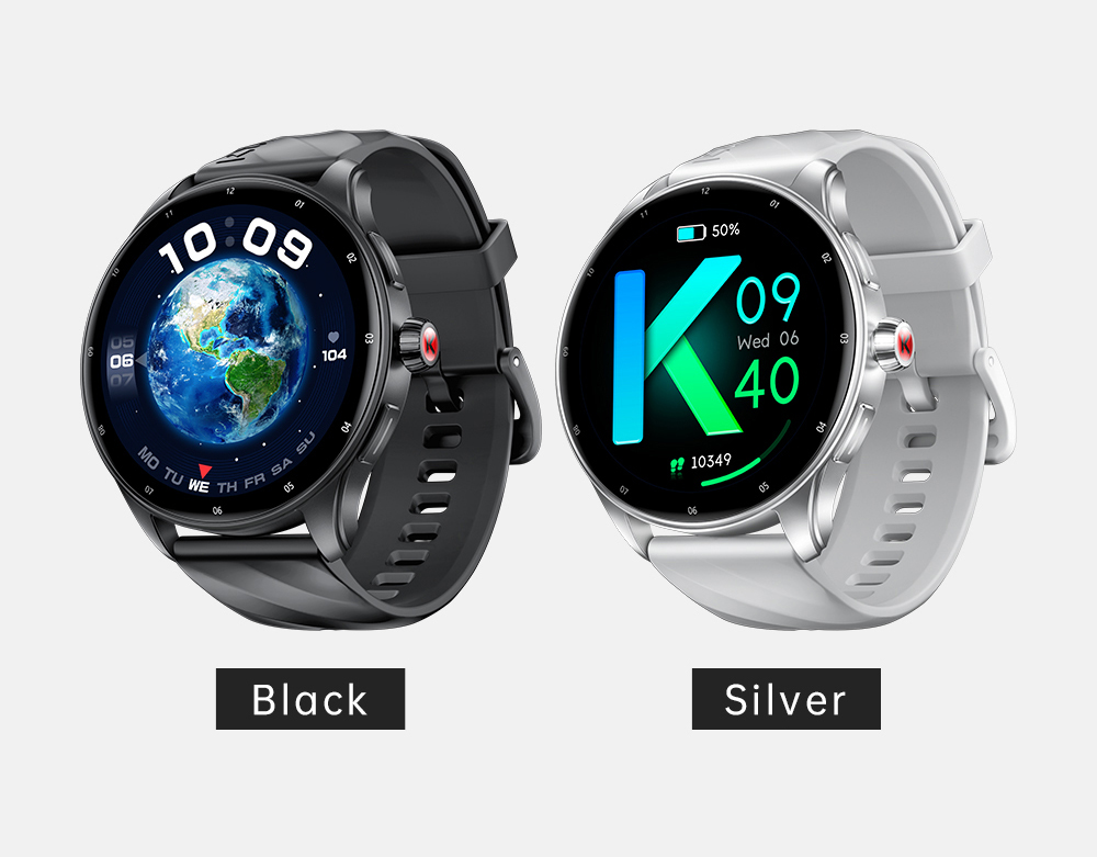 KUMI GW5 Pro Smartwatch Health Tracker, 1.43'' Touch Screen, 100+ Sport Modes, IP68 Waterproof - Silver