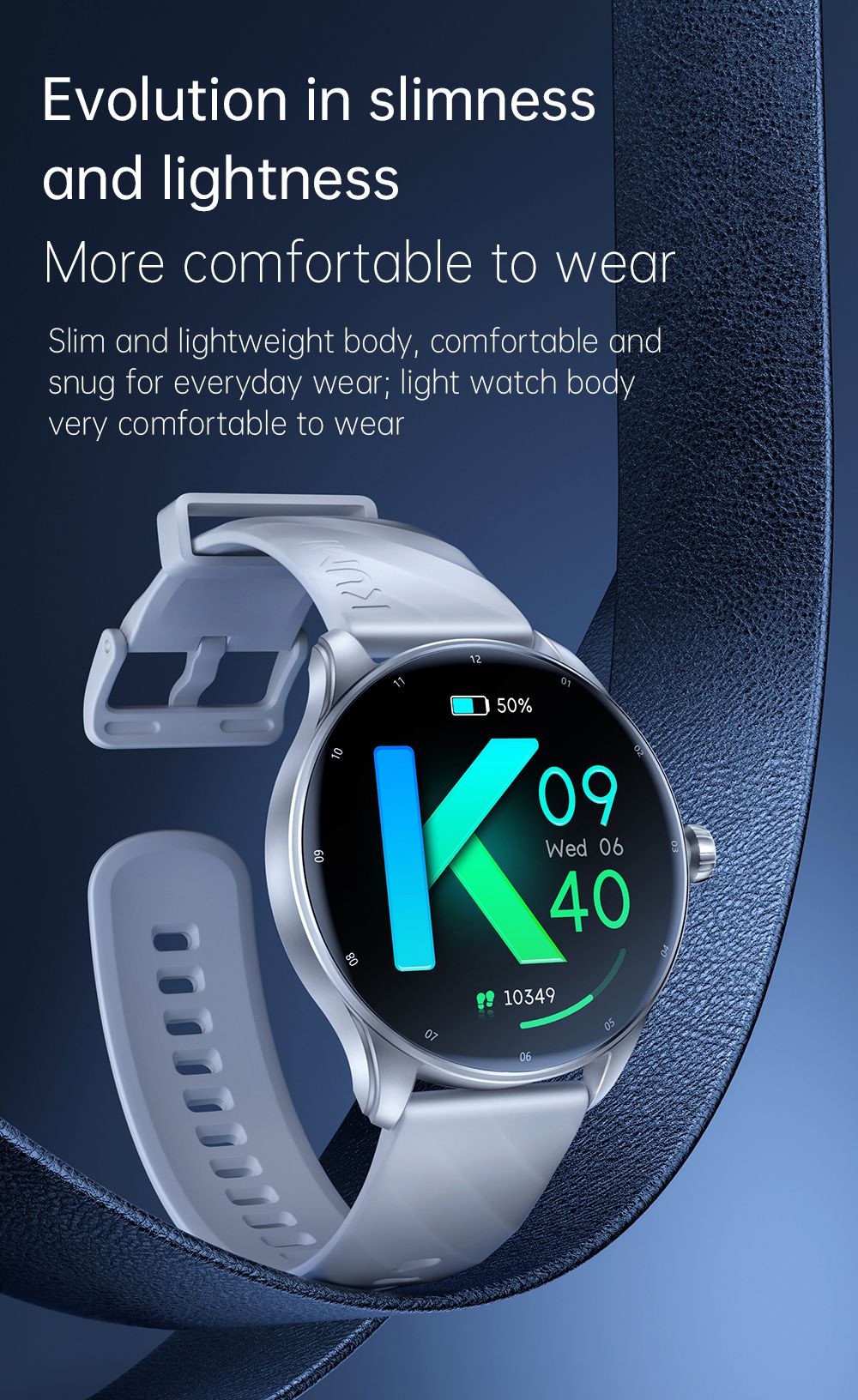 KUMI GW5 Pro Smartwatch Health Tracker, 1.43'' Touch Screen, 100+ Sport Modes, IP68 Waterproof - Silver