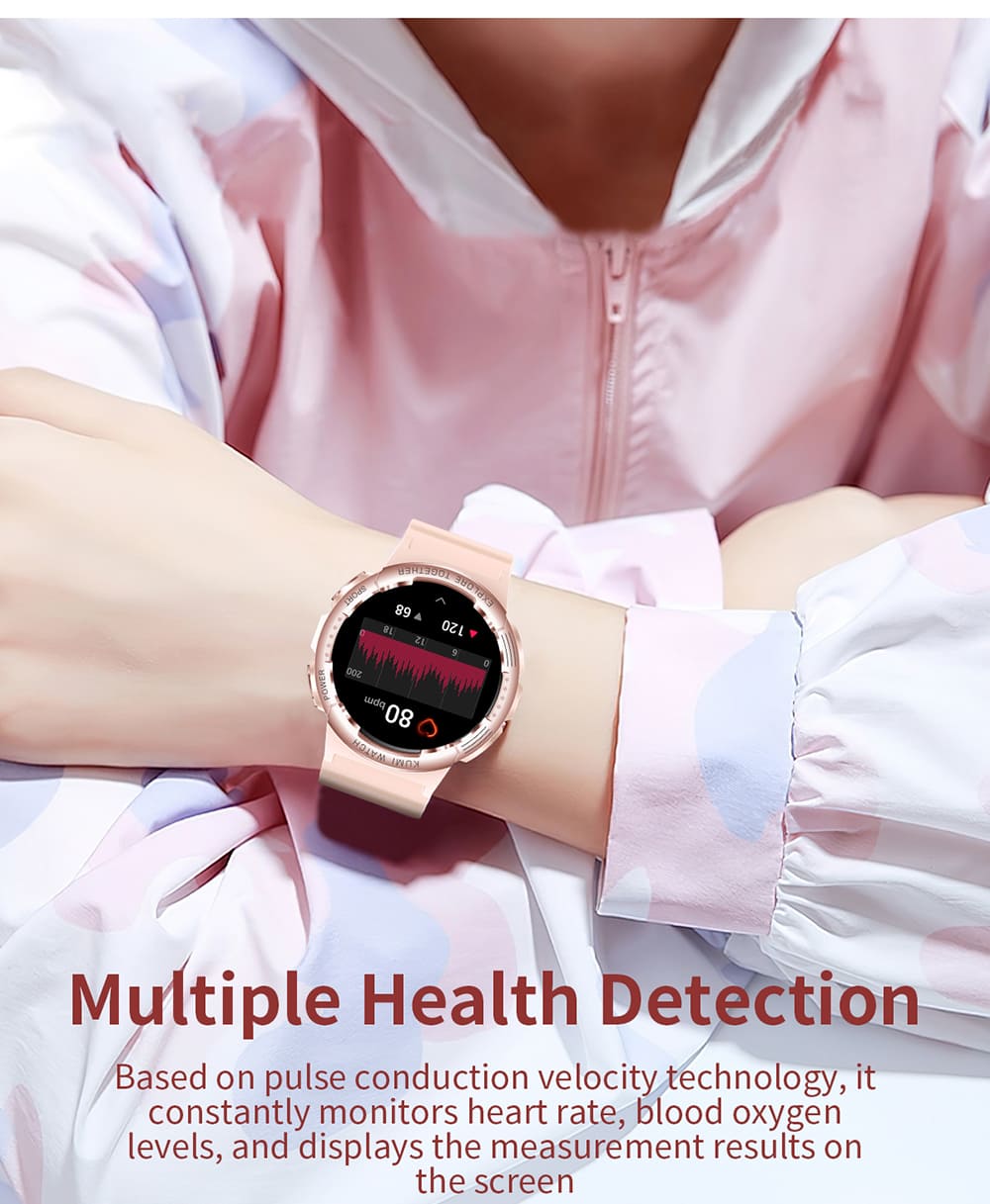 KUMI K6 Smartwatch, 1.3-inch AMOLED Screen, 100+ Sport Modes, 24-hour Health Monitoring, Bluetooth Calling - Pink