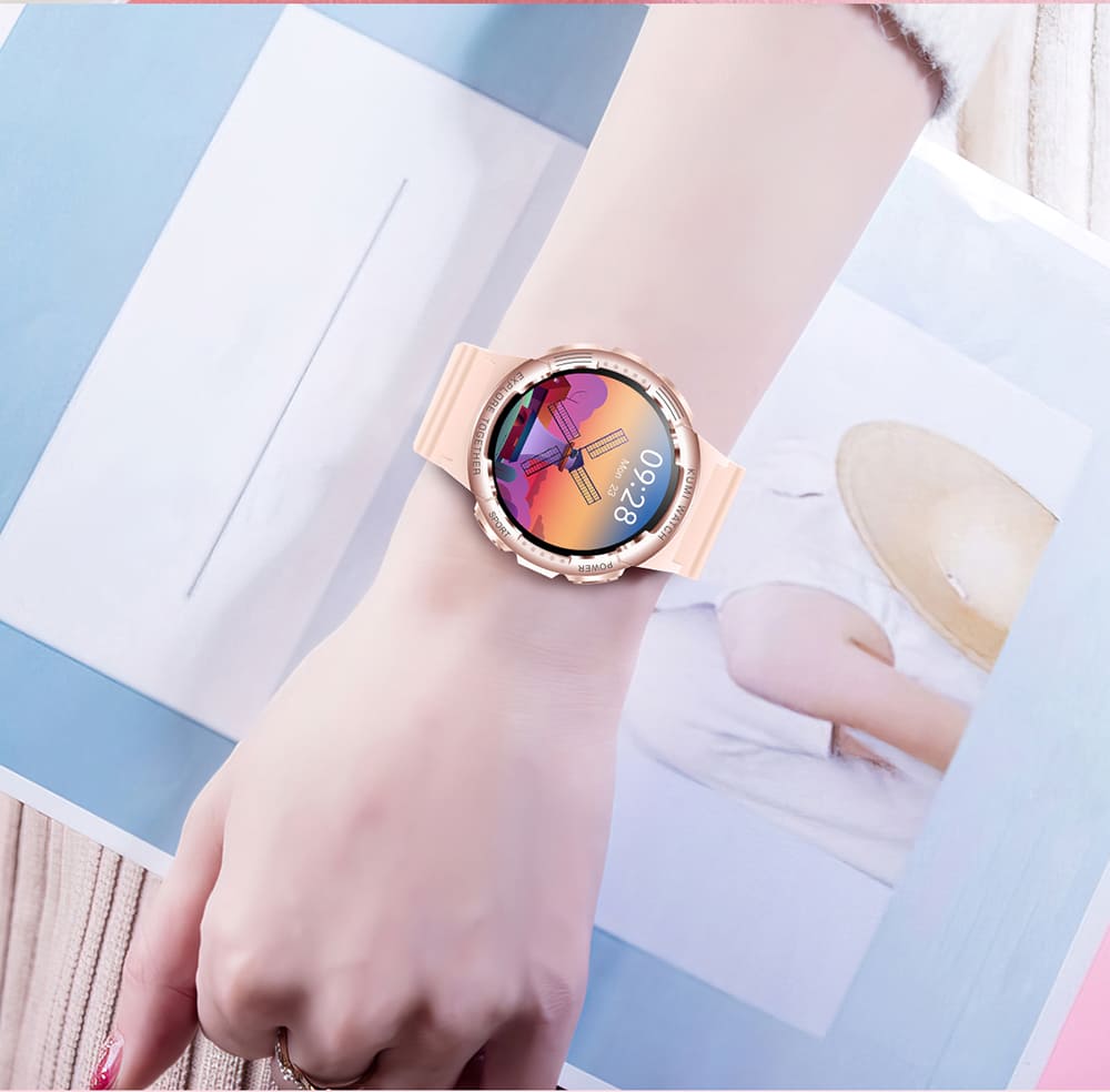 KUMI K6 Smartwatch, 1.3-inch AMOLED Screen, 100+ Sport Modes, 24-hour Health Monitoring, Bluetooth Calling - Pink