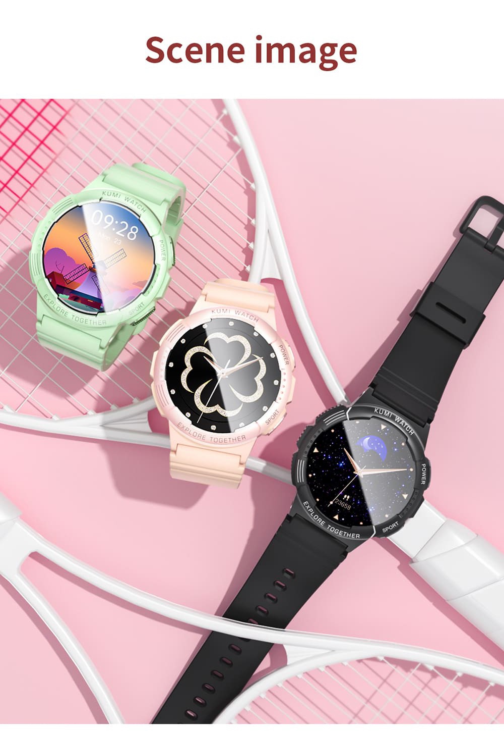 KUMI K6 Smartwatch, 1.3-inch AMOLED Screen, 100+ Sport Modes, 24-hour Health Monitoring, Bluetooth Calling - Pink