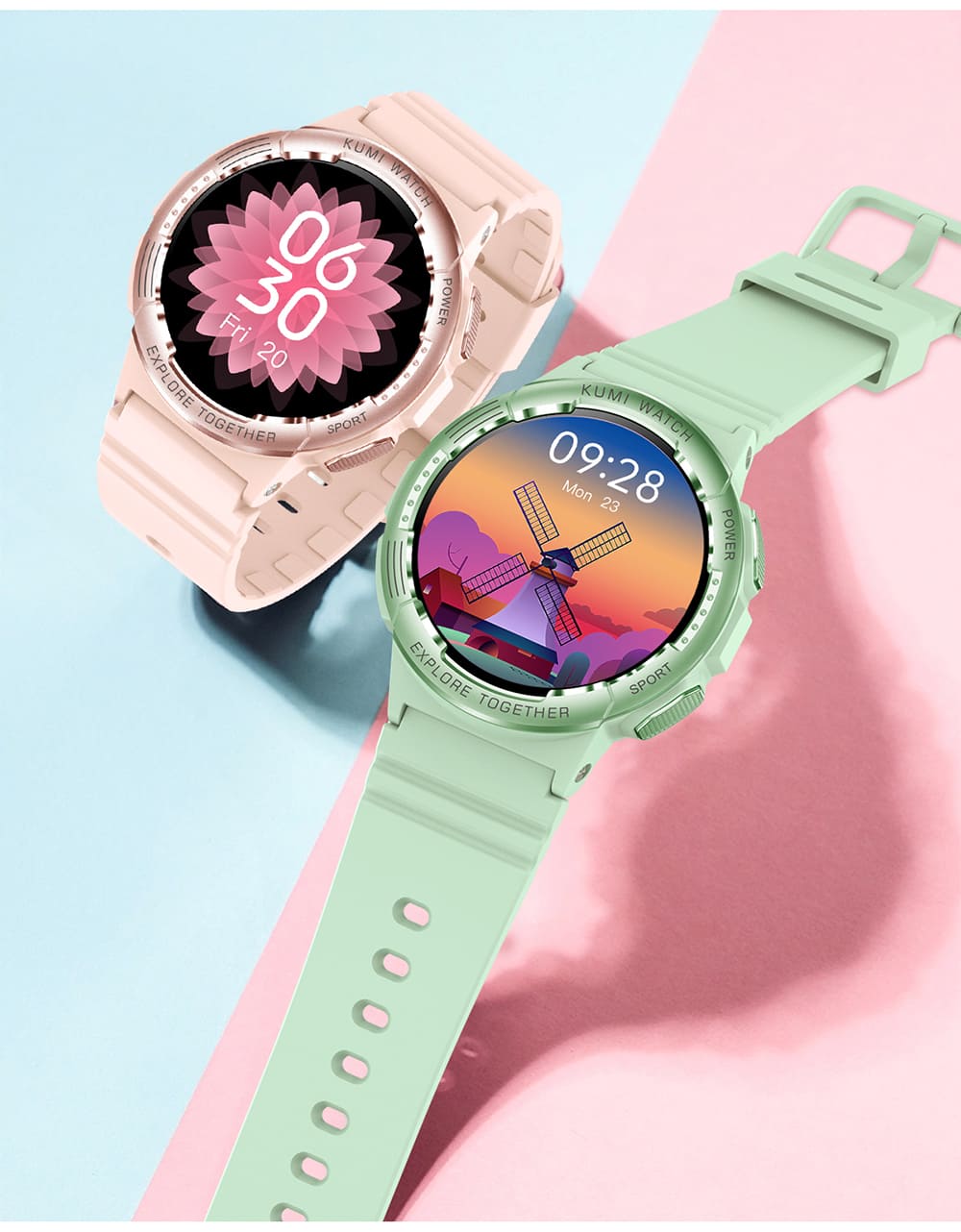 KUMI K6 Smartwatch, 1.3-inch AMOLED Screen, 100+ Sport Modes, 24-hour Health Monitoring, Bluetooth Calling - Pink