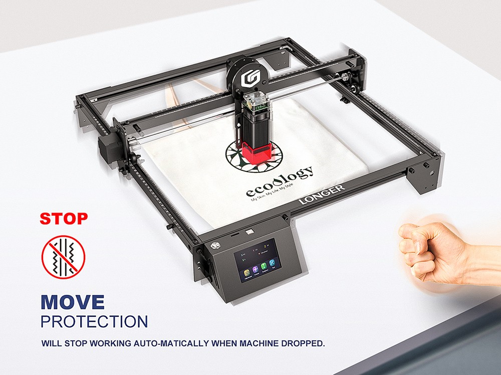 LONGER RAY5 10W Laser Engraver, 0.06x0.06mm Spot, 3.5'' Touch Screen & Offline Carving, 32-Bit Chipset, WiFi Connection, 10000mm/min Max Speed, 400mmx400mm