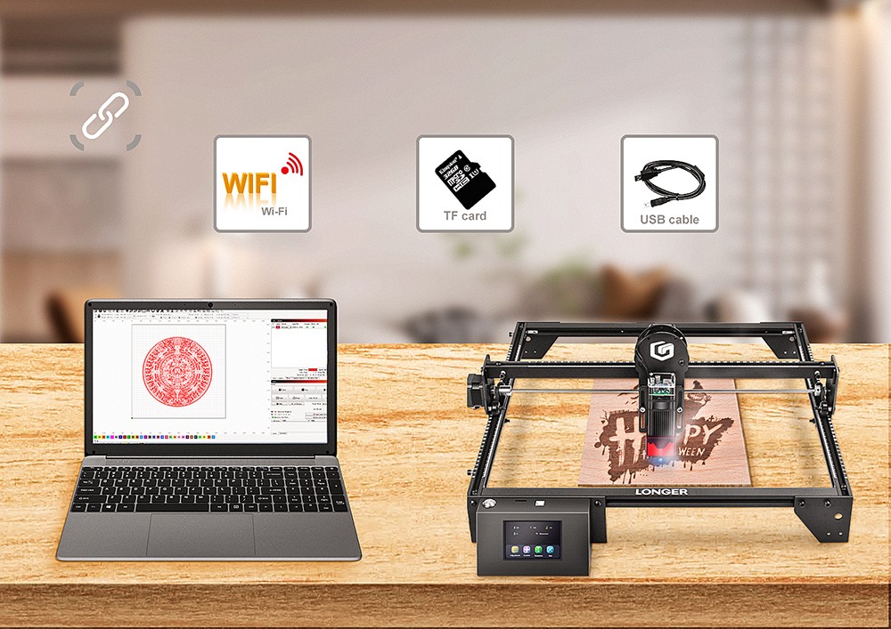LONGER RAY5 10W Laser Engraver, 0.06x0.06mm Spot, 3.5'' Touch Screen & Offline Carving, 32-Bit Chipset, WiFi Connection, 10000mm/min Max Speed, 400mmx400mm