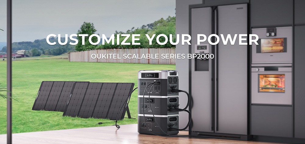 OUKITEL BP2000 Portable Power Station, 2048Wh/640000mAh LiFePO4 Battery Solar Generator, 2200W AC Output, 2000W UPS