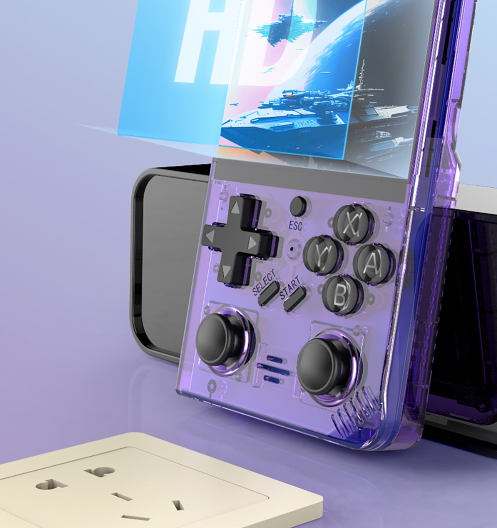R35 Plus Handheld Game Console, 3.5 Inch 640*480 IPS Screen, Linux System, 64GB TF Card, 3000mAh Battery, 6 Hours of Playtime - Purple