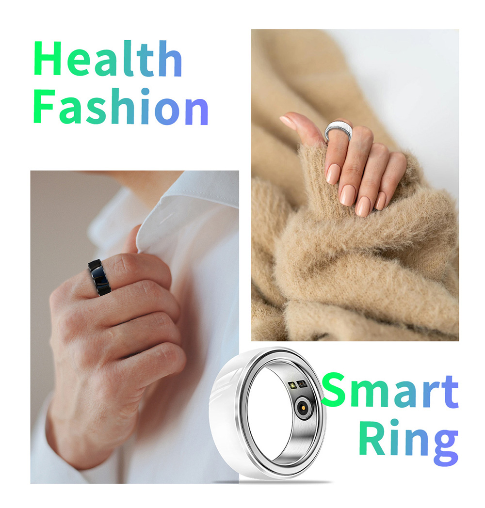 R8 Smart Ring Health Tracker, Heart Rate Body Blood Oxygen Sleep Monitoring, IP68 Waterproof - Black, L