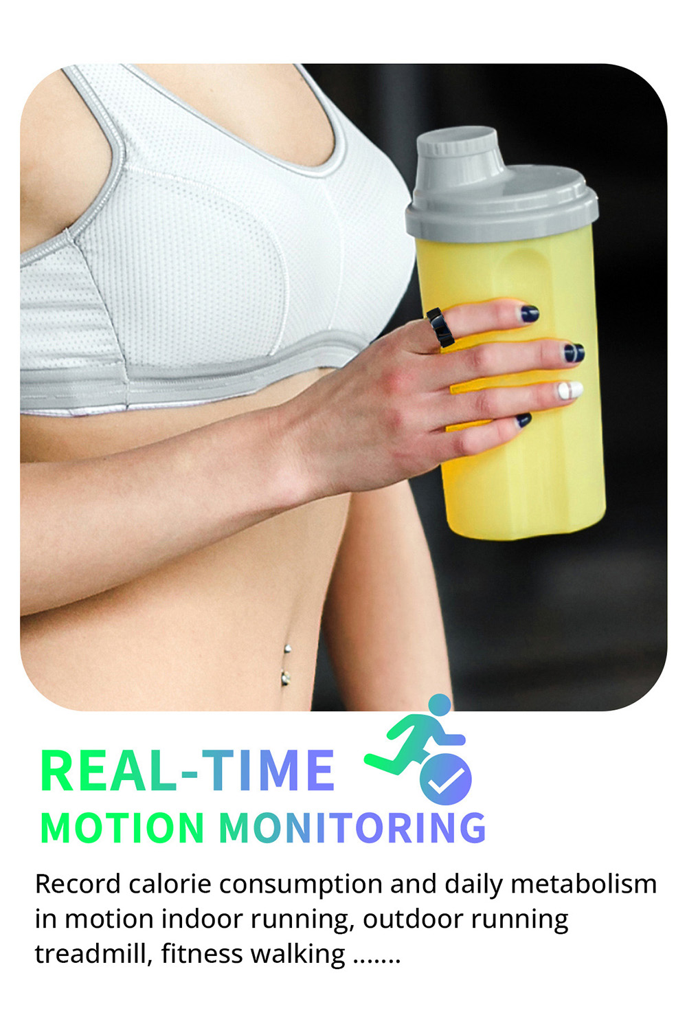 R8 Smart Ring Health Tracker, Heart Rate Body Blood Oxygen Sleep Monitoring, IP68 Waterproof - Black, L