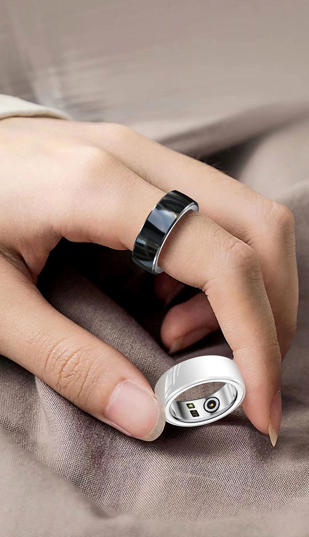 R8 Smart Ring Health Tracker, Heart Rate Body Blood Oxygen Sleep Monitoring, IP68 Waterproof - White, M