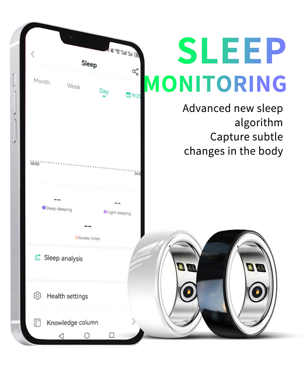 R8 Smart Ring Health Tracker, Heart Rate Body Blood Oxygen Sleep Monitoring, IP68 Waterproof - White, M