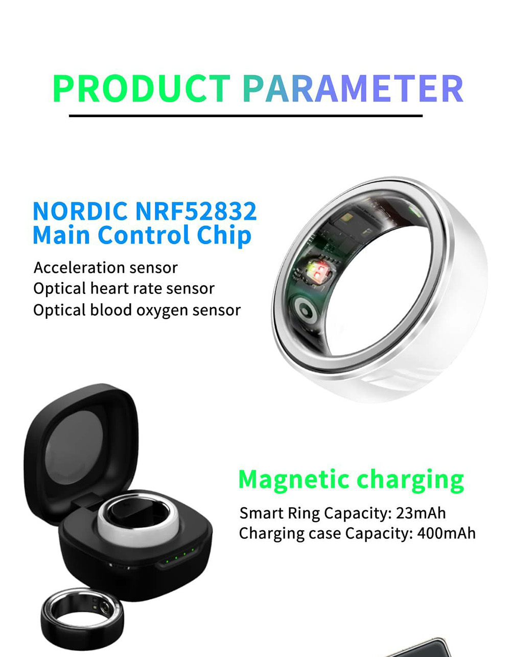 R8 Smart Ring Health Tracker, Heart Rate Body Blood Oxygen Sleep Monitoring, IP68 Waterproof - White, M