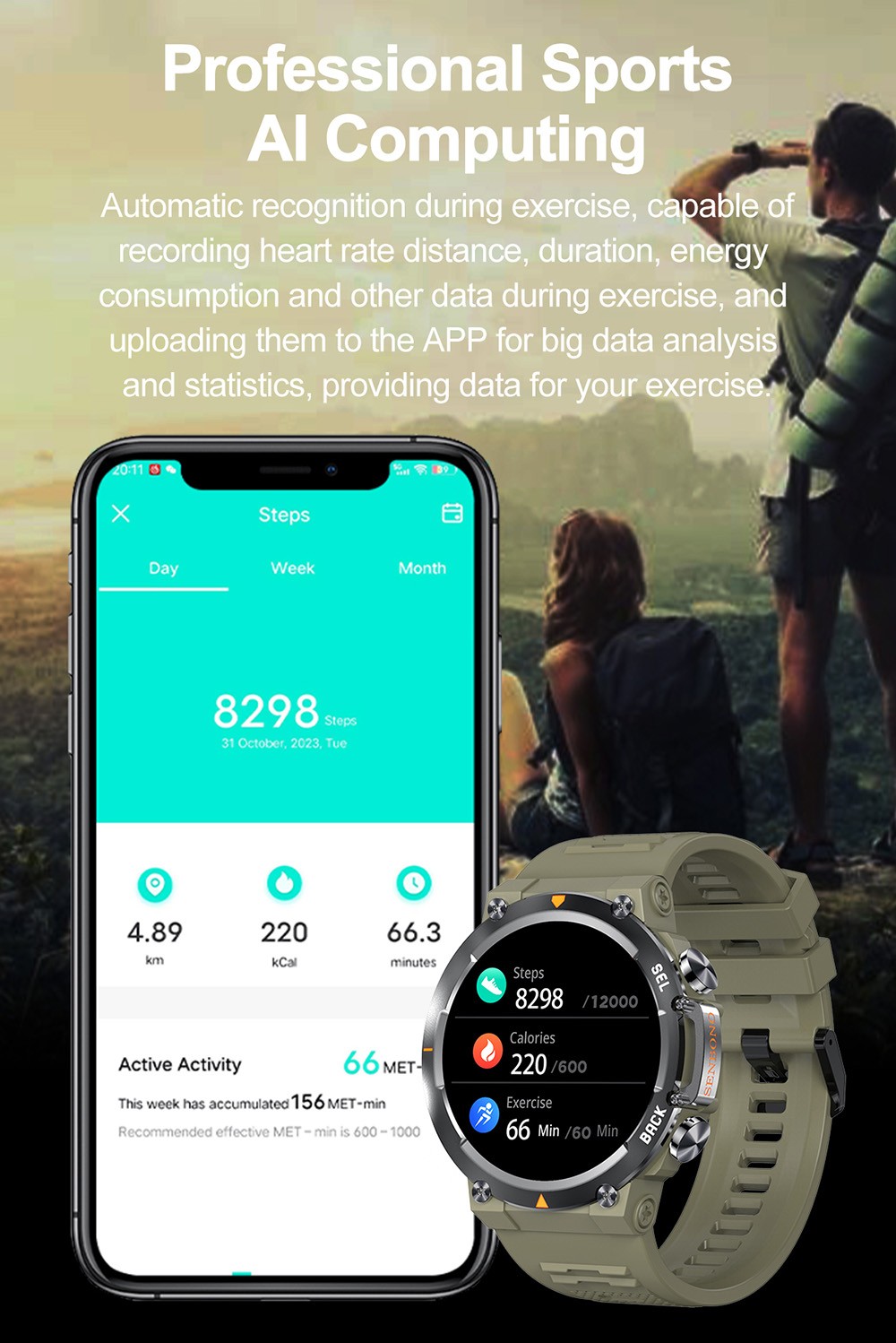 SENBONO MAX18 Smartwatch Health Monitoring Sport Watch, 1.43-inch AMOLED Screen, Al GPT Assistant, Gesture Operation, 3ATM waterproof, 410mAh Battery