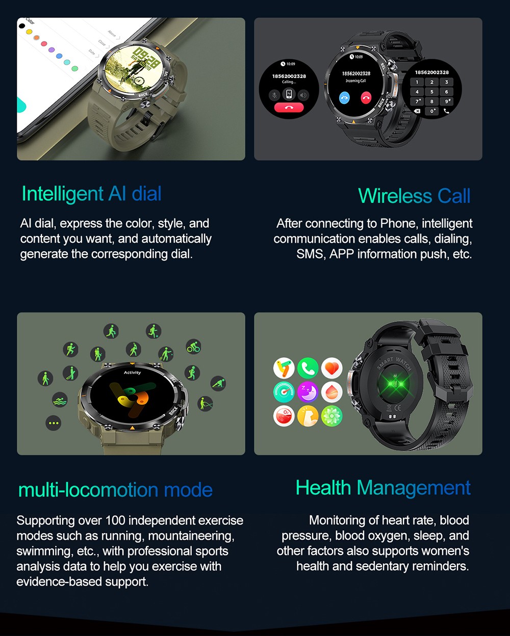 SENBONO MAX18 Smartwatch Health Monitoring Sport Watch, 1.43-inch AMOLED Screen, Al GPT Assistant, Gesture Operation, 3ATM waterproof, 410mAh Battery