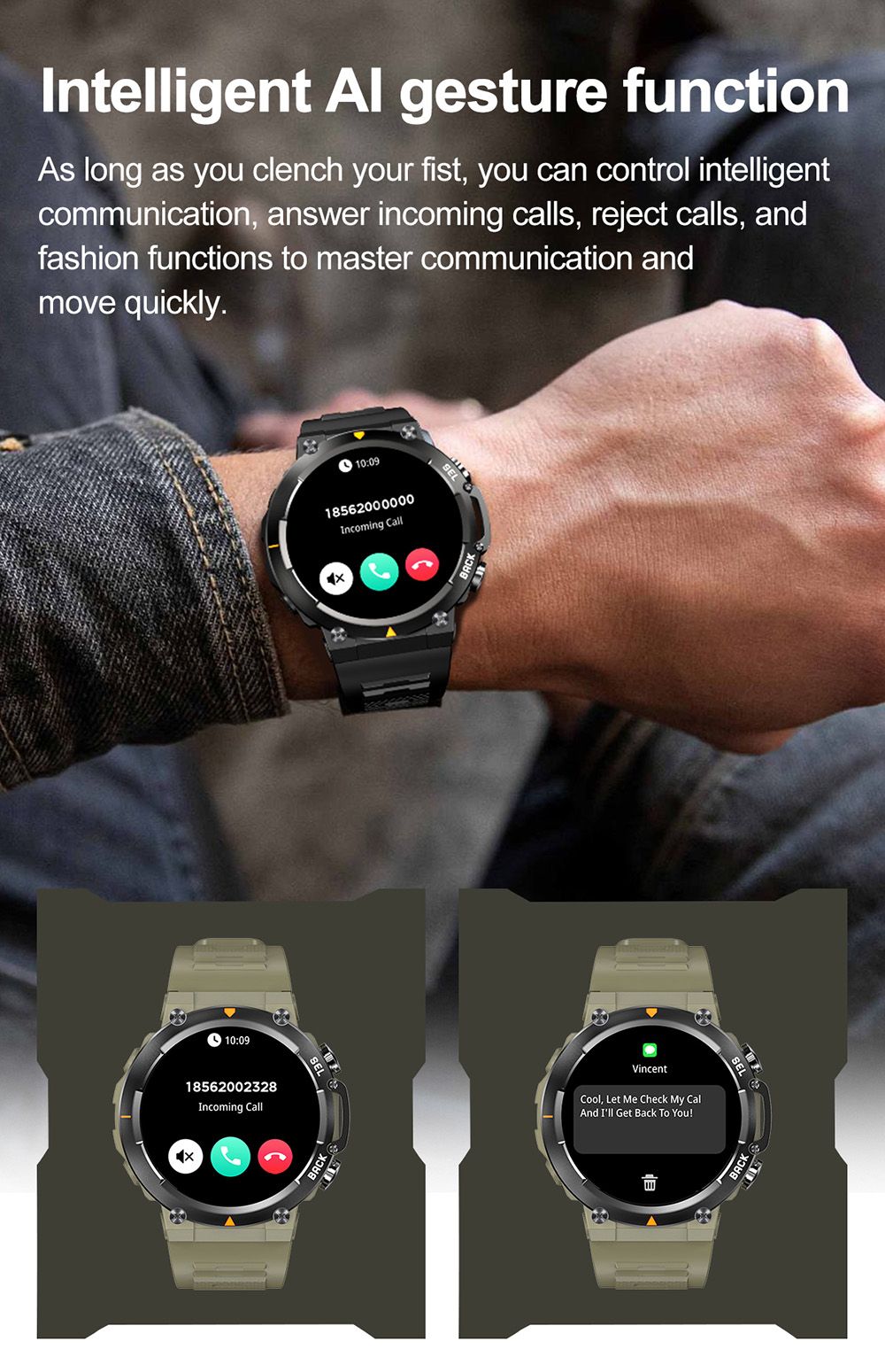 SENBONO MAX18 Smartwatch Health Monitoring Sport Watch, 1.43-inch AMOLED Screen, Al GPT Assistant, Gesture Operation, 3ATM waterproof, 410mAh Battery