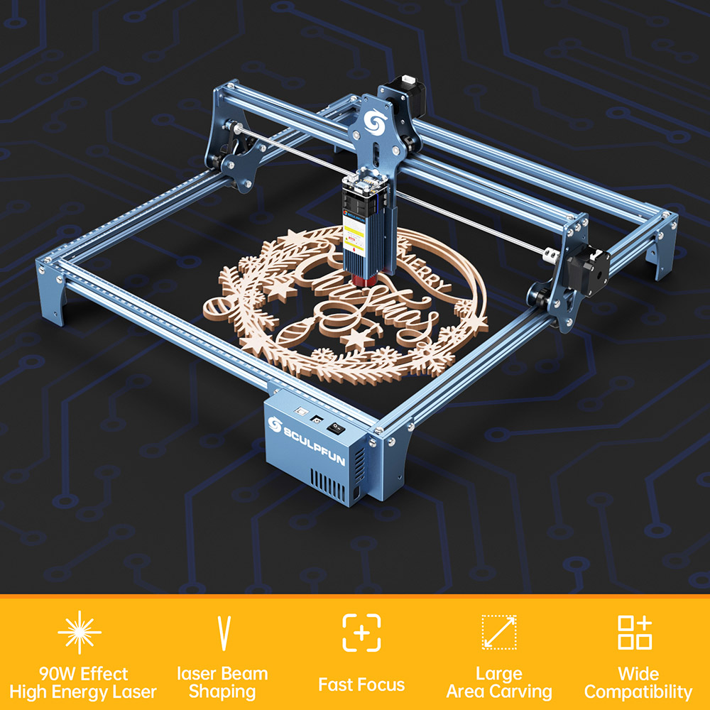 SCULPFUN S9 5.5W Laser Engraver, 0.06mm Focus Spot, Full-metal Structure, Engraving Area 410x420mm, Eye Protection