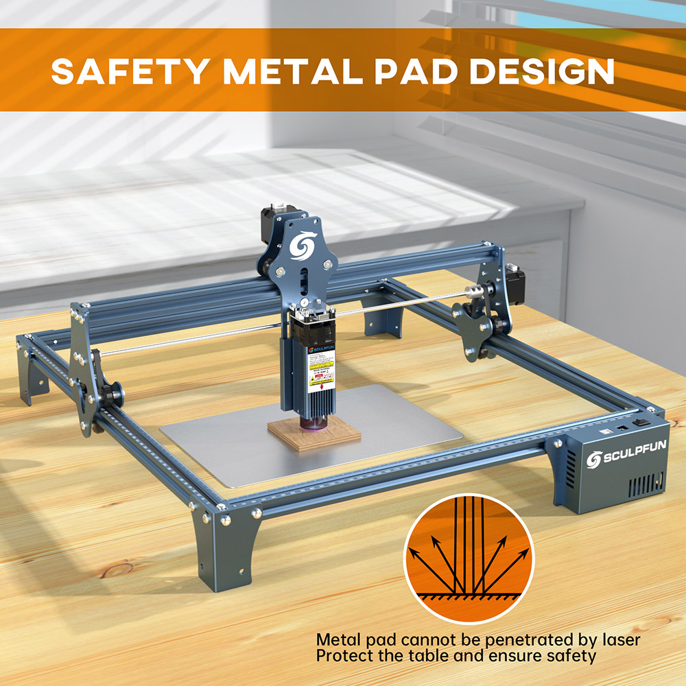 SCULPFUN S9 5.5W Laser Engraver, 0.06mm Focus Spot, Full-metal Structure, Engraving Area 410x420mm, Eye Protection