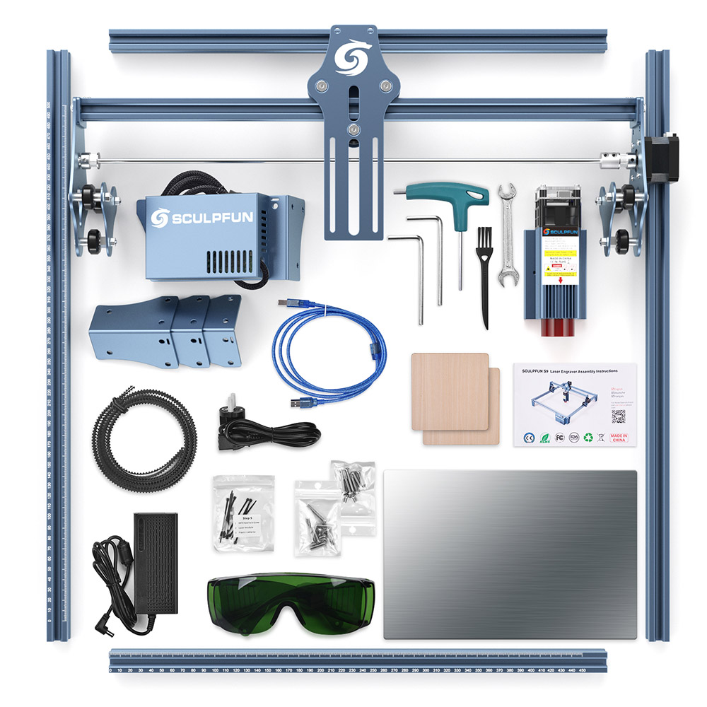 SCULPFUN S9 5.5W Laser Engraver, 0.06mm Focus Spot, Full-metal Structure, Engraving Area 410x420mm, Eye Protection