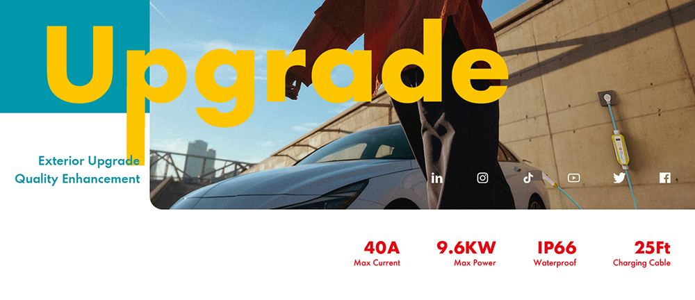 Shell 40A Level 2 EV Charger, ETL Certified, Adjustable Current, 9.6kW Power, IP66 Waterproof, with 25ft Cable, for J1772 Electric Cars