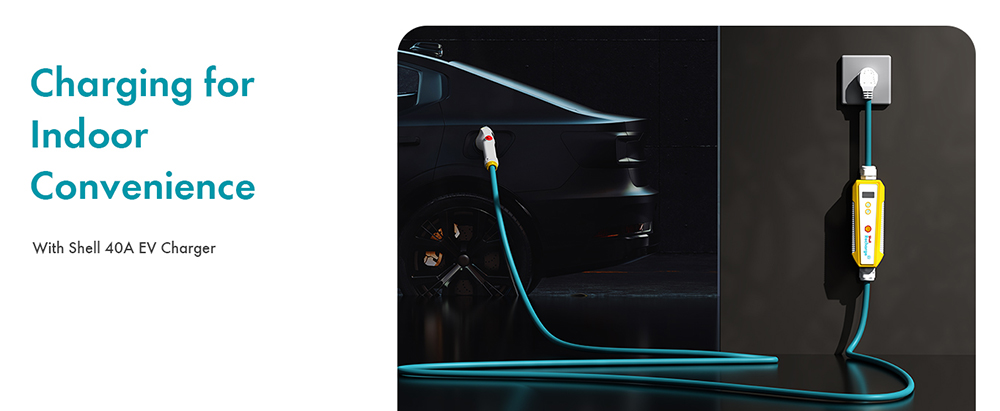Shell 40A Level 2 EV Charger, ETL Certified, Adjustable Current, 9.6kW Power, IP66 Waterproof, with 25ft Cable, for J1772 Electric Cars