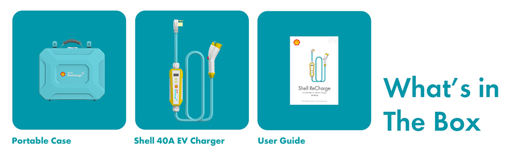 Shell 40A Level 2 EV Charger, ETL Certified, Adjustable Current, 9.6kW Power, IP66 Waterproof, with 25ft Cable, for J1772 Electric Cars