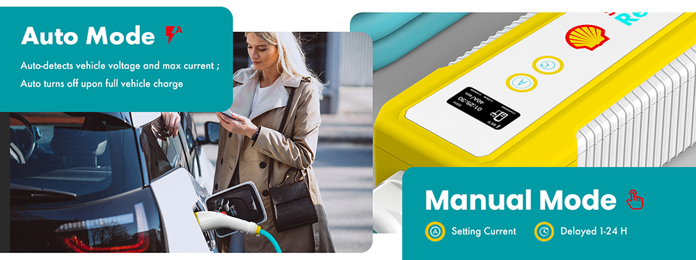 Shell 40A Level 2 EV Charger, ETL Certified, Adjustable Current, 9.6kW Power, IP66 Waterproof, with 25ft Cable, for J1772 Electric Cars