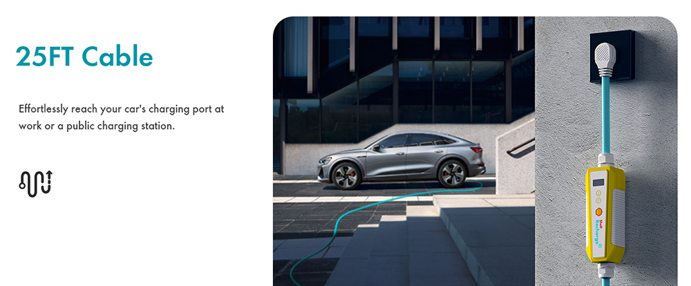 Shell 40A Level 2 EV Charger, ETL Certified, Adjustable Current, 9.6kW Power, IP66 Waterproof, with 25ft Cable, for J1772 Electric Cars