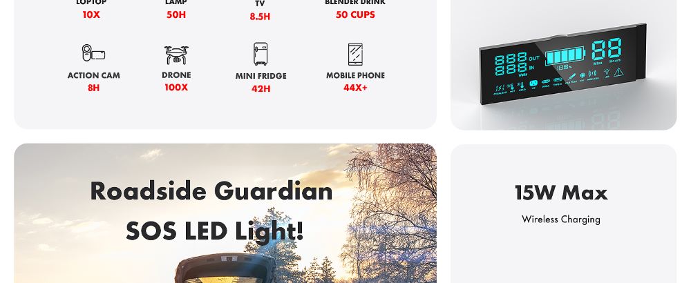 Shell 500W 583Wh Portable Power Station, with 10-Port, LED Light, Emergency Triangle, LCD Display