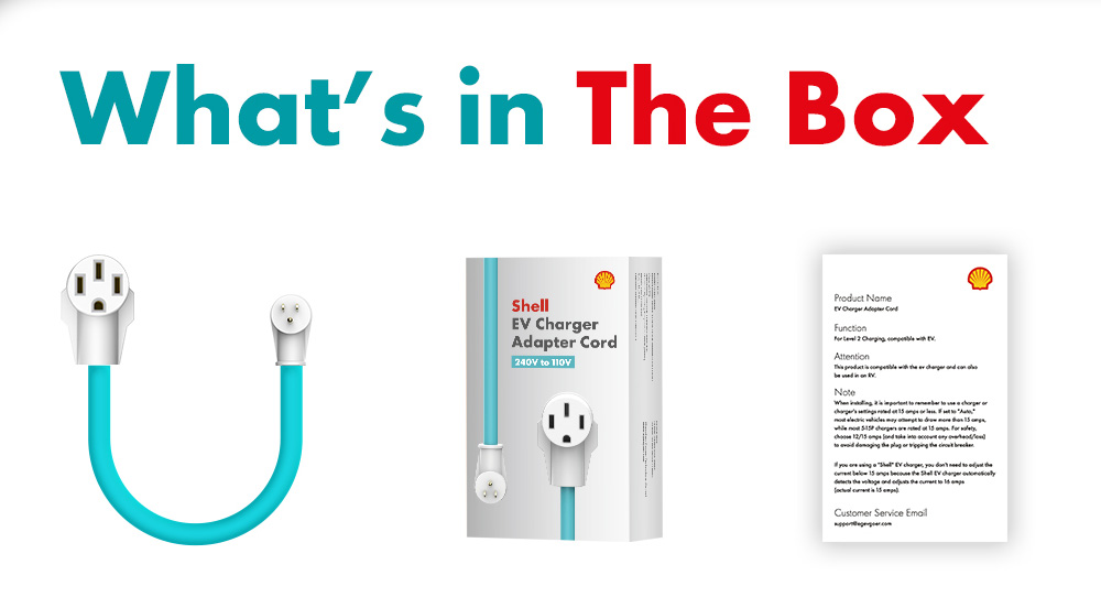 Shell NEMA 5-15P to 14-50R EV Charger Adapter Cord for Level 1 EVs, 50 Amp to 15 Amp 110 Volt Plug