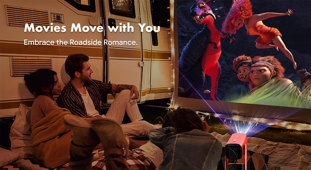 SkyEcho FreeONE Portable Projector, 350 ASNI Lumens, Native 720P, 2*5W Speakers, Auto-Focus, Auto Keystone, 270° Rotation Stand, Android OS - Red, US Plug